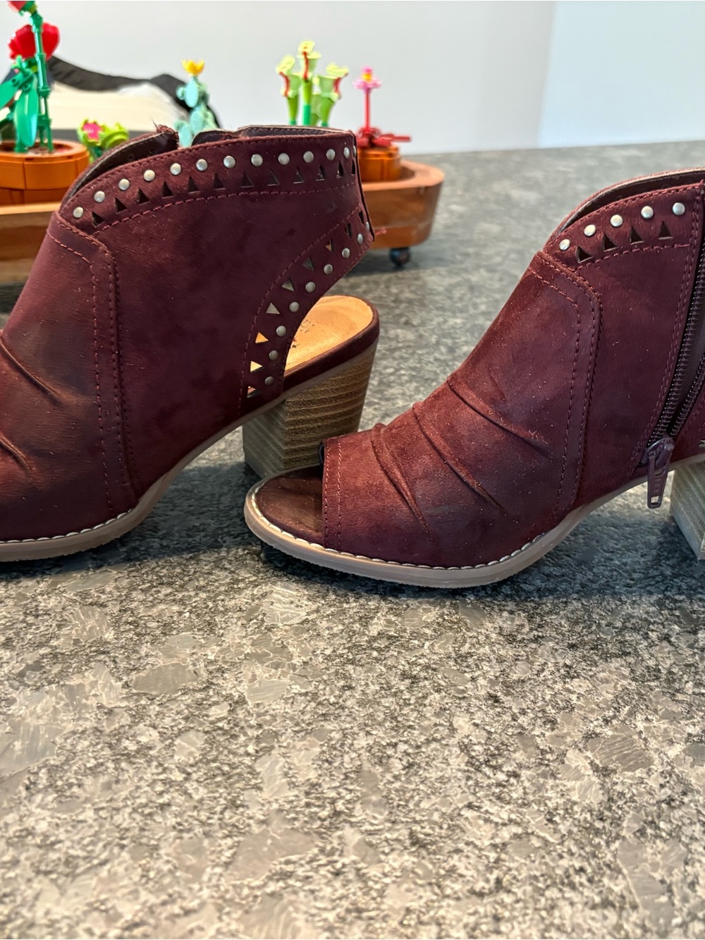 Sonoma Burgundy Open-Toe Studded Block Heel Mules - Picture 2 of 6